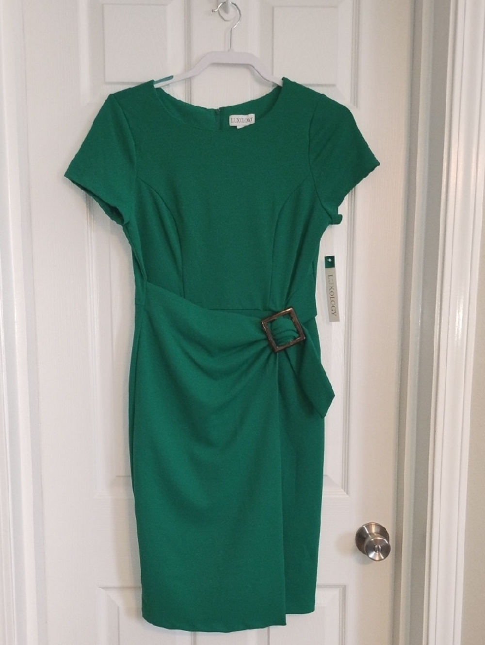 Luxology Emerald Green Belted Midi Dress